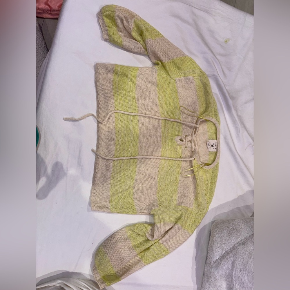 Billabong Striped Knit Hoodie Sweater – Yellow & Cream (M)